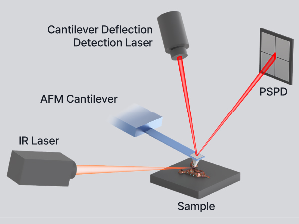 Illustration of the True Non-Contact Nano-IR principle demonstrating precise nanoscale infrared measurement technology.