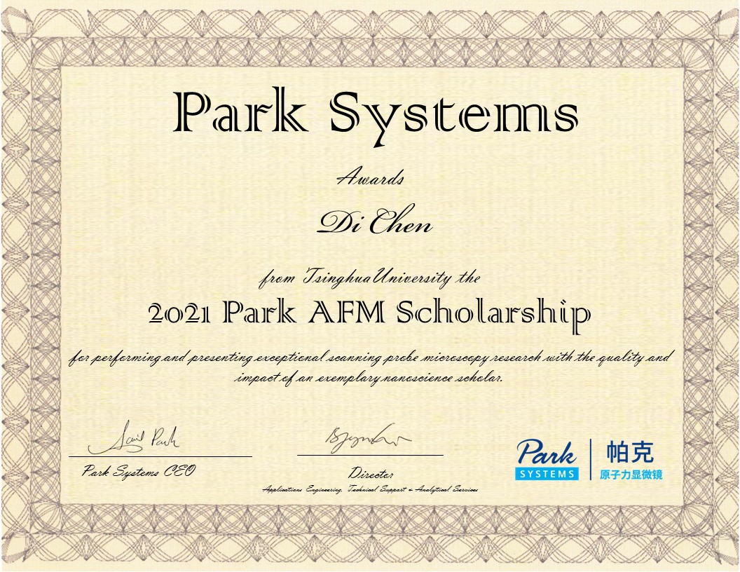 2021 Scholarship certificate Dr. Di Chen